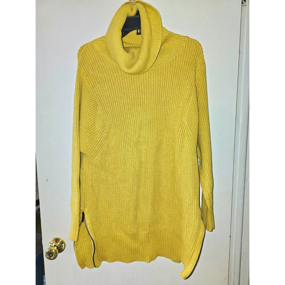 Banana Republic Womens Yellow Ribbed Knit Cowl Neck Pullover Sweater Zip L